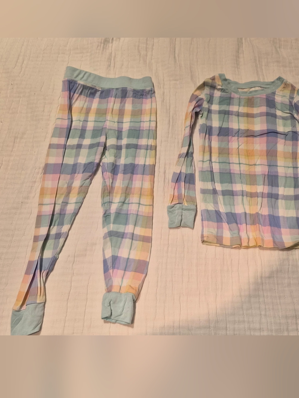 Little SleepiesKids Multicolor Pastel Plaid Pajama Set - Long Sleeve Top & Pants